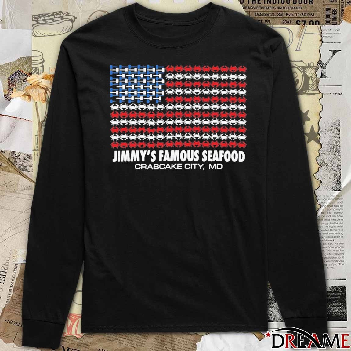 Jimmy’s Famous Seafood Crabcake City MD Crab USA Flag t-shirt