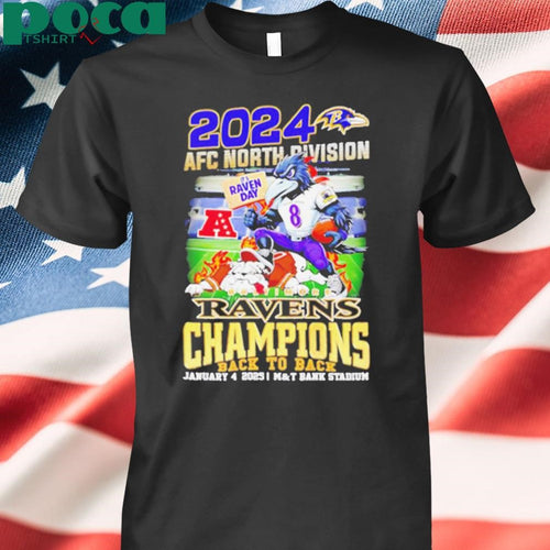 2024 AFC North Division Baltimore Ravens Champions back to back mascot shirt