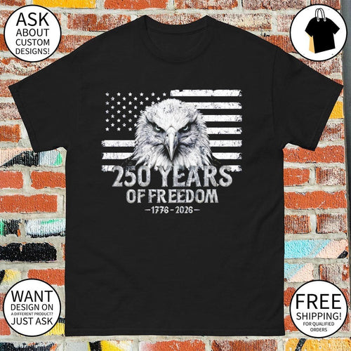 250 Years of Freedom 1776-2026 Bald Eagle Distressed American Flag shirt