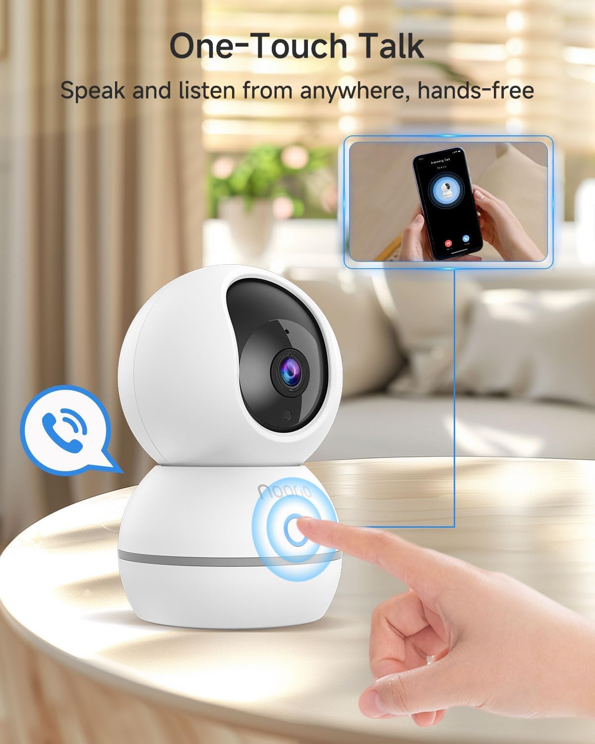 Noorio Security Camera 2K, Baby Monitor Dog Camera 360-degree for Home Security/Smart Motion Tracking, Phone App, IR Night Vision, Siren, Compatible with Alexa, 2-Way Audio, CS201