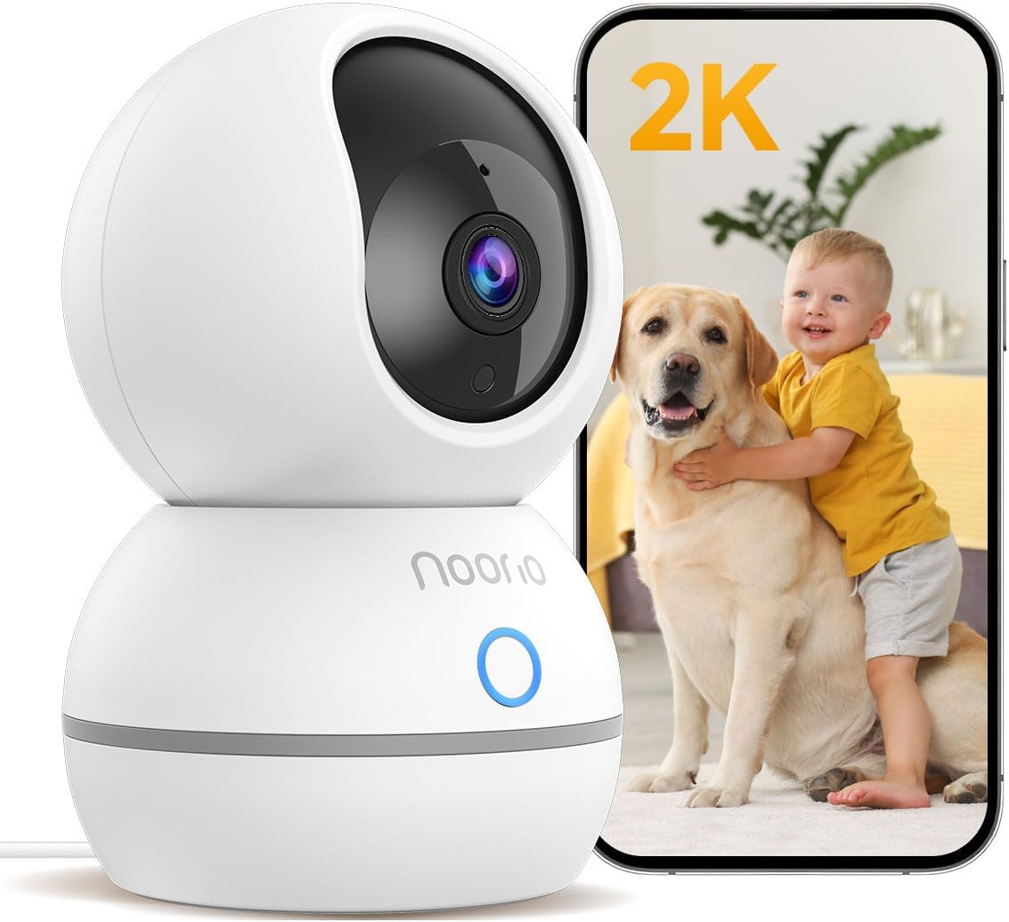 Noorio Security Camera 2K, Baby Monitor Dog Camera 360-degree for Home Security/Smart Motion Tracking, Phone App, IR Night Vision, Siren, Compatible with Alexa, 2-Way Audio, CS201
