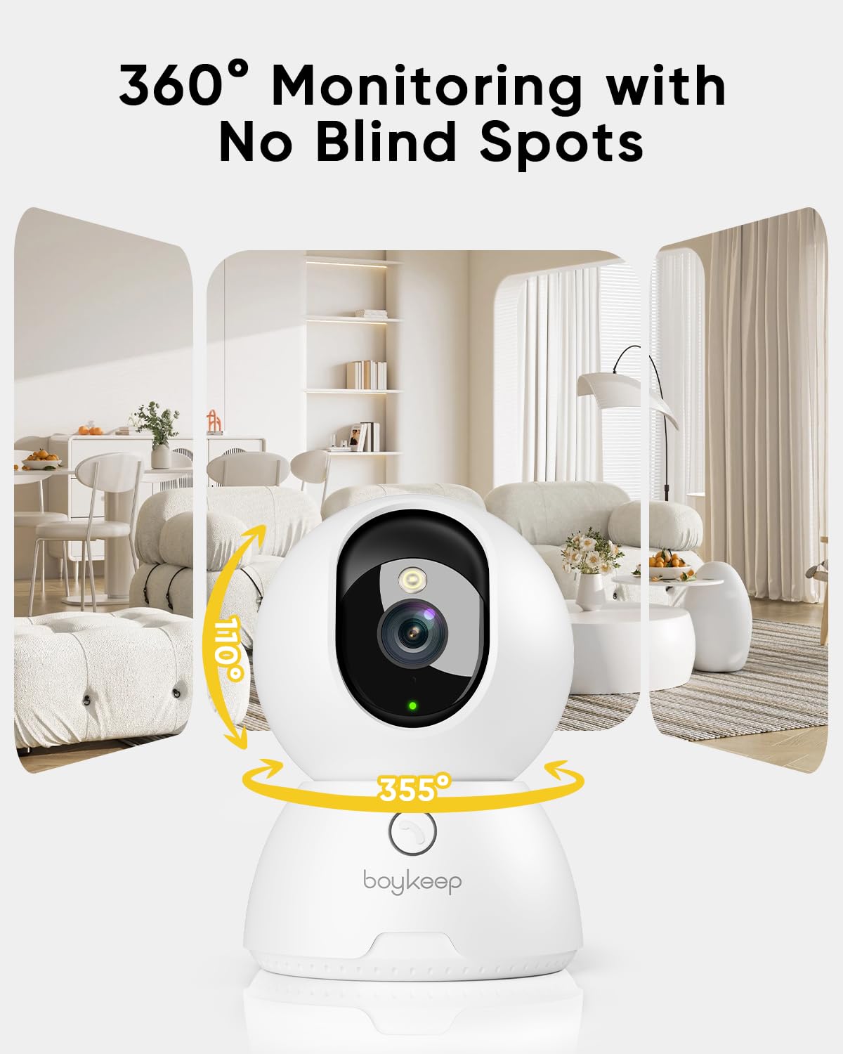 BoyKeep 2K Cameras for Home Security, 2-Pack Indoor Camera with Night Vision, Pet Camera Indoor with Phone App, Motion Detection, 2-Way Audio, Cloud/SD Card Storage, Compatible with Alexa