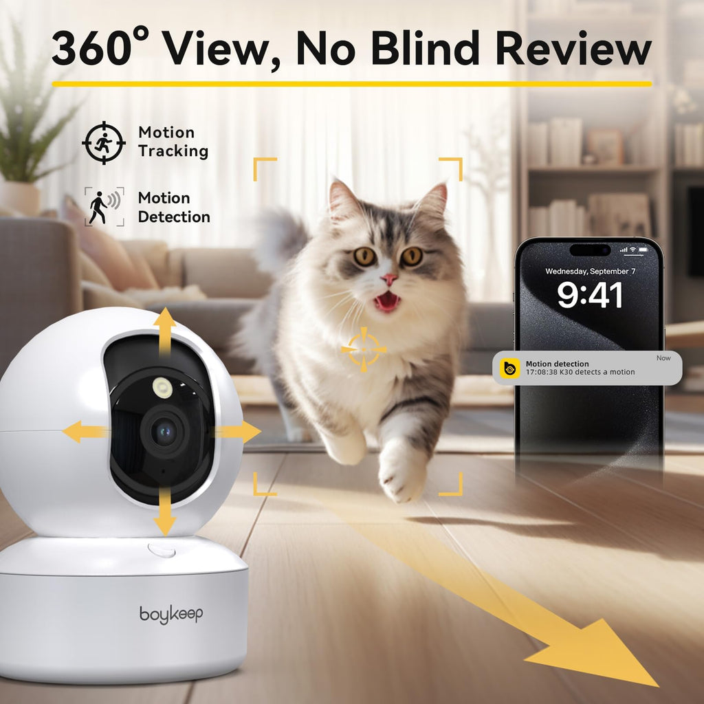 BoyKeep 2K Cameras for Home Security, 2-Pack Indoor Camera with Night Vision, Pet Camera Indoor with Phone App, Motion Detection, 2-Way Audio, Cloud/SD Card Storage, Compatible with Alexa