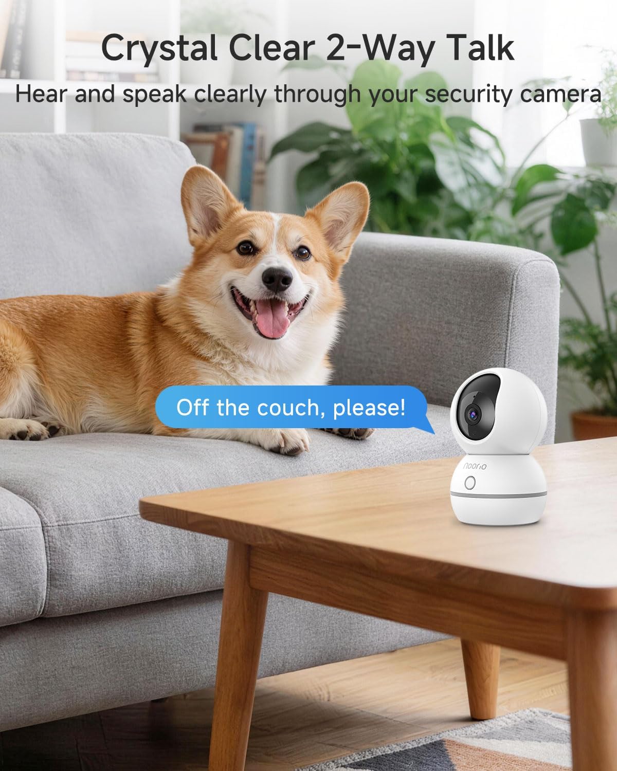 Noorio Security Camera 2K, Baby Monitor Dog Camera 360-degree for Home Security/Smart Motion Tracking, Phone App, IR Night Vision, Siren, Compatible with Alexa, 2-Way Audio, CS201