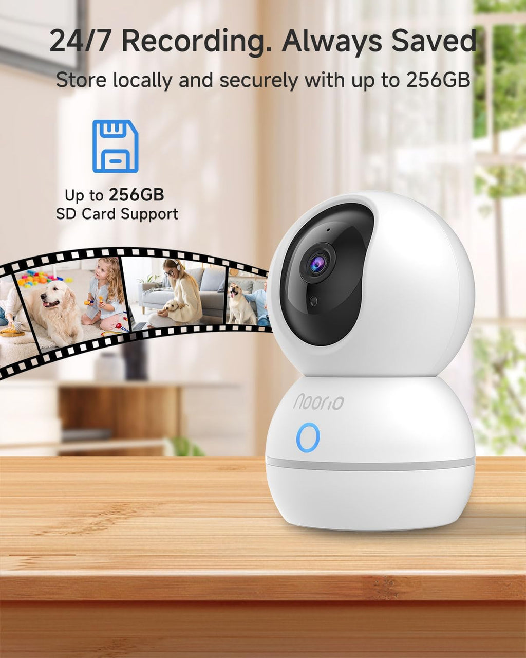 Noorio Security Camera 2K, Baby Monitor Dog Camera 360-degree for Home Security/Smart Motion Tracking, Phone App, IR Night Vision, Siren, Compatible with Alexa, 2-Way Audio, CS201