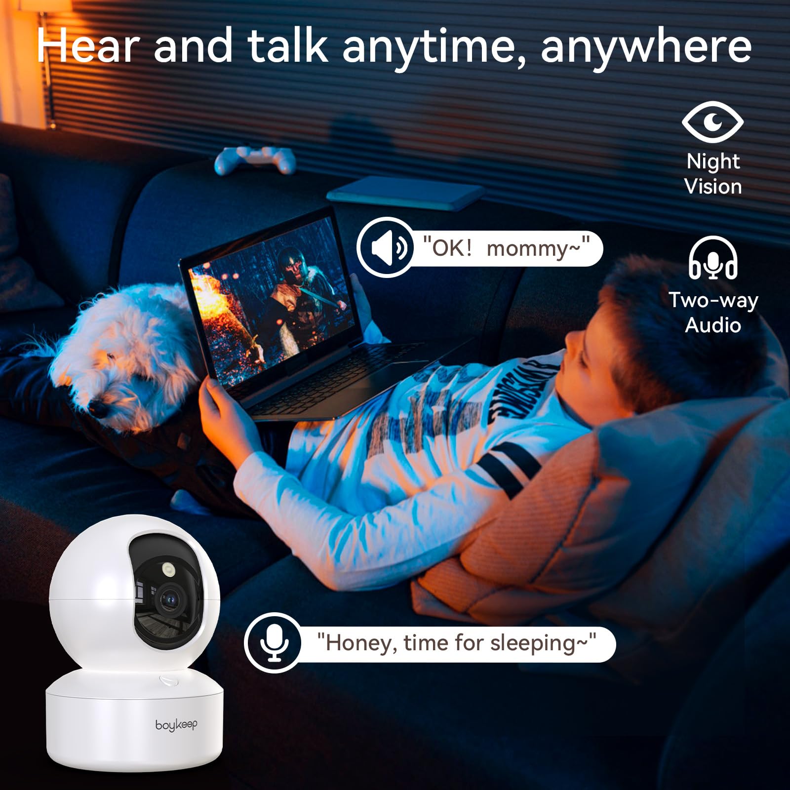 BoyKeep Indoor Camera - 2K Pet Camera, 5G/2.4GHz WiFi Cam for Baby Monitor with Phone App, 360° Pan & Tilt, 2-Way Audio, Color Night Vision, New for 2026 with 12s Free Cloud Storage