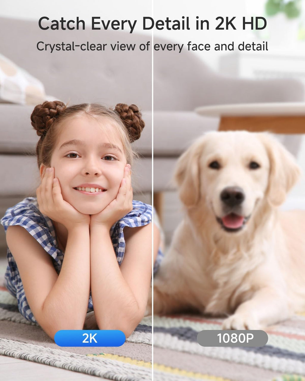 Noorio Security Camera 2K, Baby Monitor Dog Camera 360-degree for Home Security/Smart Motion Tracking, Phone App, IR Night Vision, Siren, Compatible with Alexa, 2-Way Audio, CS201