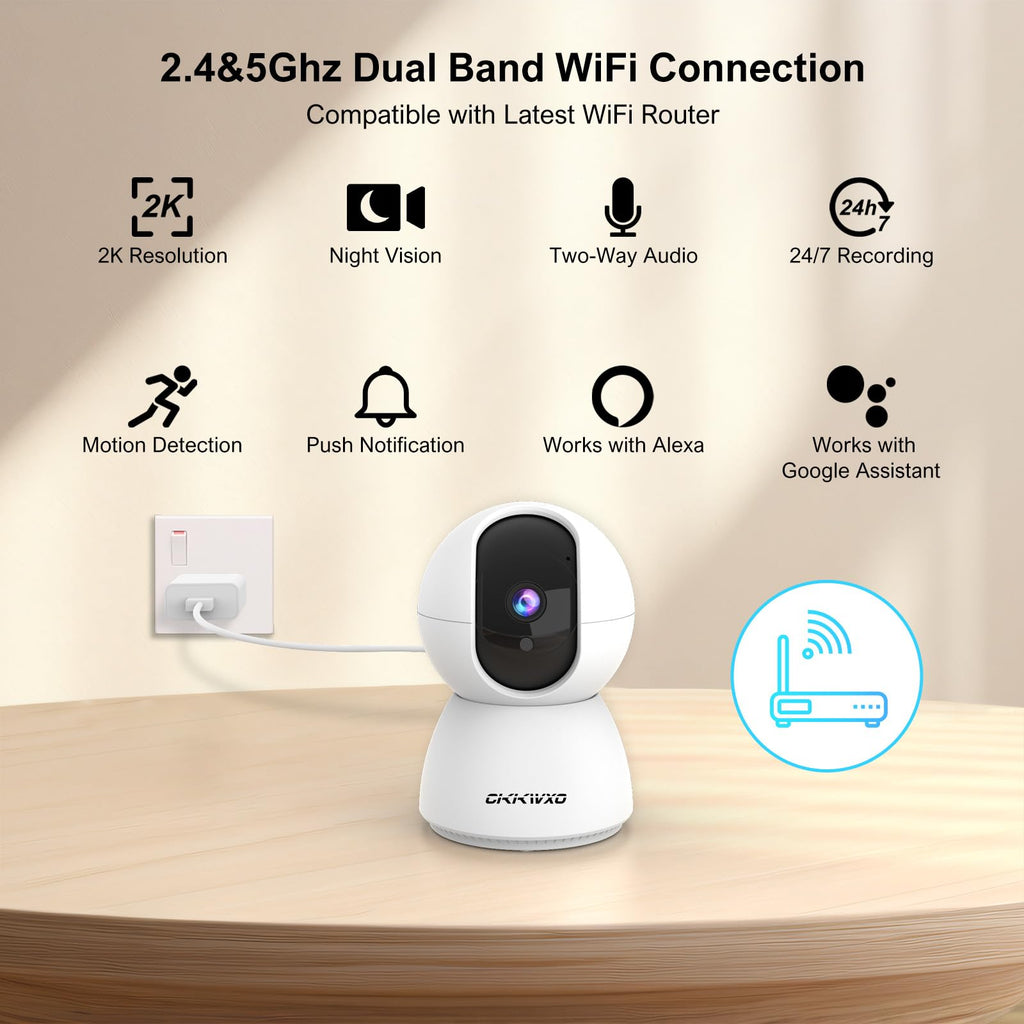 2K Wi-Fi Indoor Security Camera, 2.4/5GHz Wi-Fi Pet Cam, 3MP Camera for Baby & Pet Monitoring, Pet Camera with Phone App for Home Security,IR Night Vision,Two-Way Audio,Motion Tracking