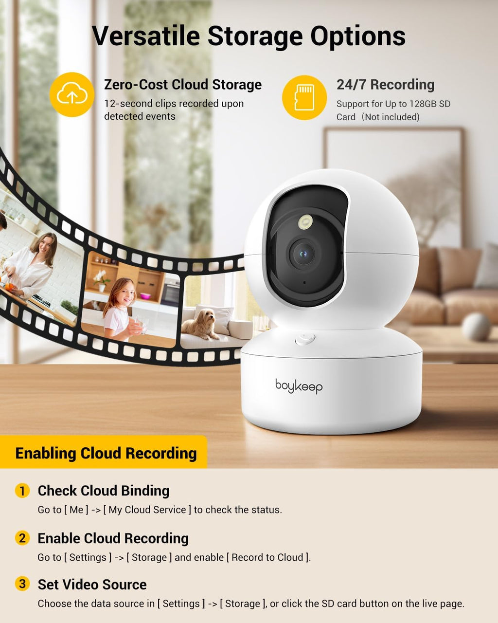 BoyKeep 2K Cameras for Home Security, 2-Pack Indoor Camera with Night Vision, Pet Camera Indoor with Phone App, Motion Detection, 2-Way Audio, Cloud/SD Card Storage, Compatible with Alexa