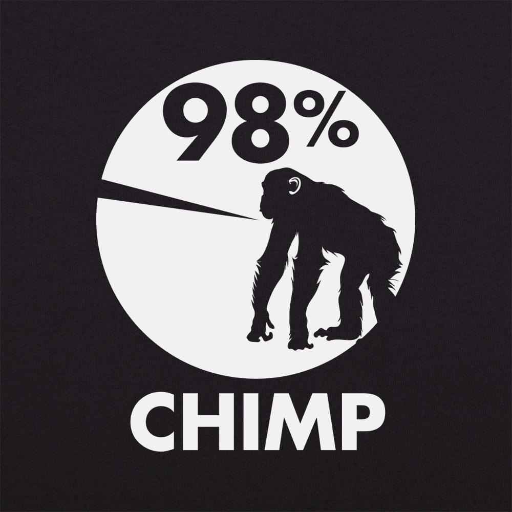 98 Percent Chimp DNA Pie Chart with Chimpanzee Silhouette