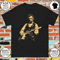 Abraham Lincoln playing electric guitar on a black cotton crew neck unisex shirt