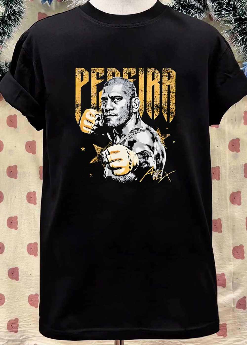 Alex Pereira Fighting Pose Gold Text UFC shirt