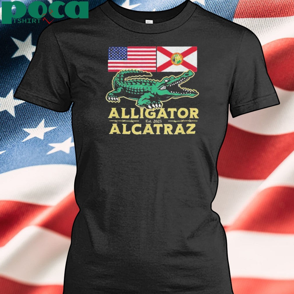 Alligator Alcatraz with US flag and Florida state flag shirt