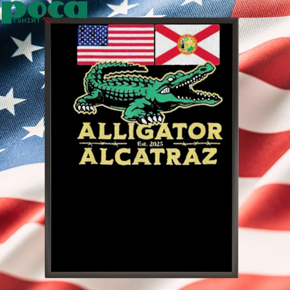 Alligator Alcatraz with US flag and Florida state flag shirt