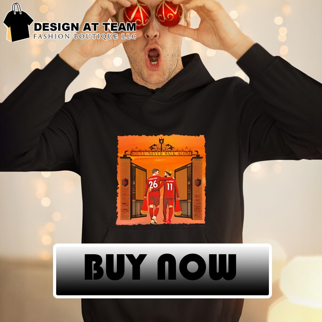 Andrew Robertson and Mohamed Salah Liverpool FC Anfield stadium shirt