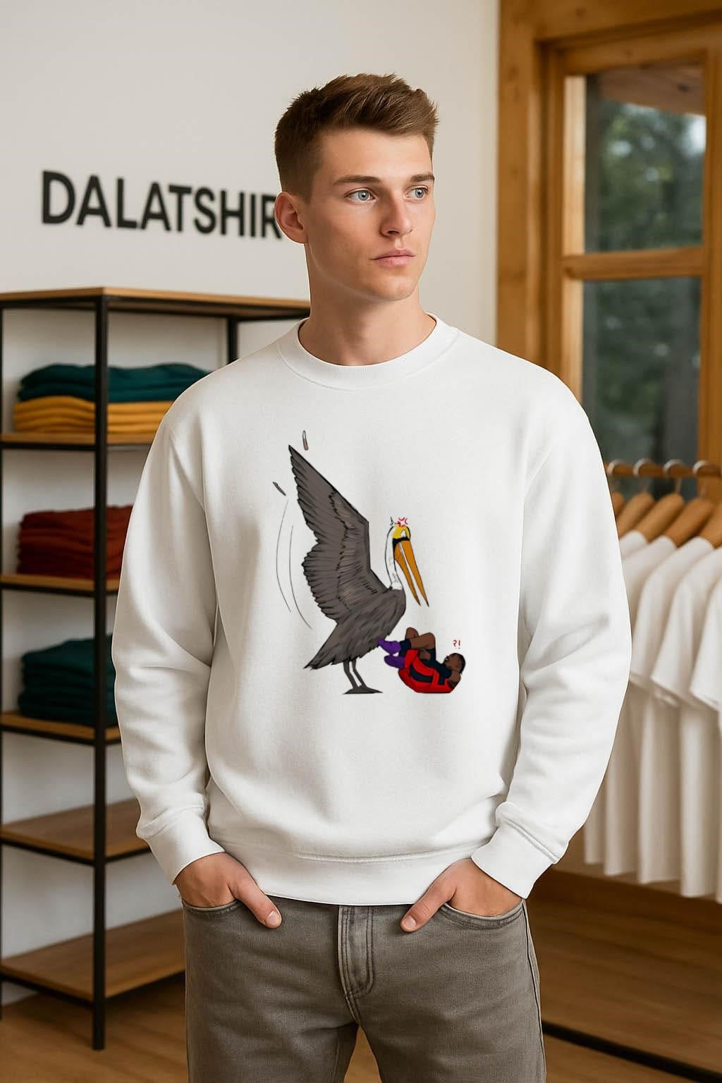 Angry Bird Pelican And Man Falling shirt