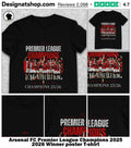 Arsenal FC Premier League Champions 2025 2026 Winner poster shirt