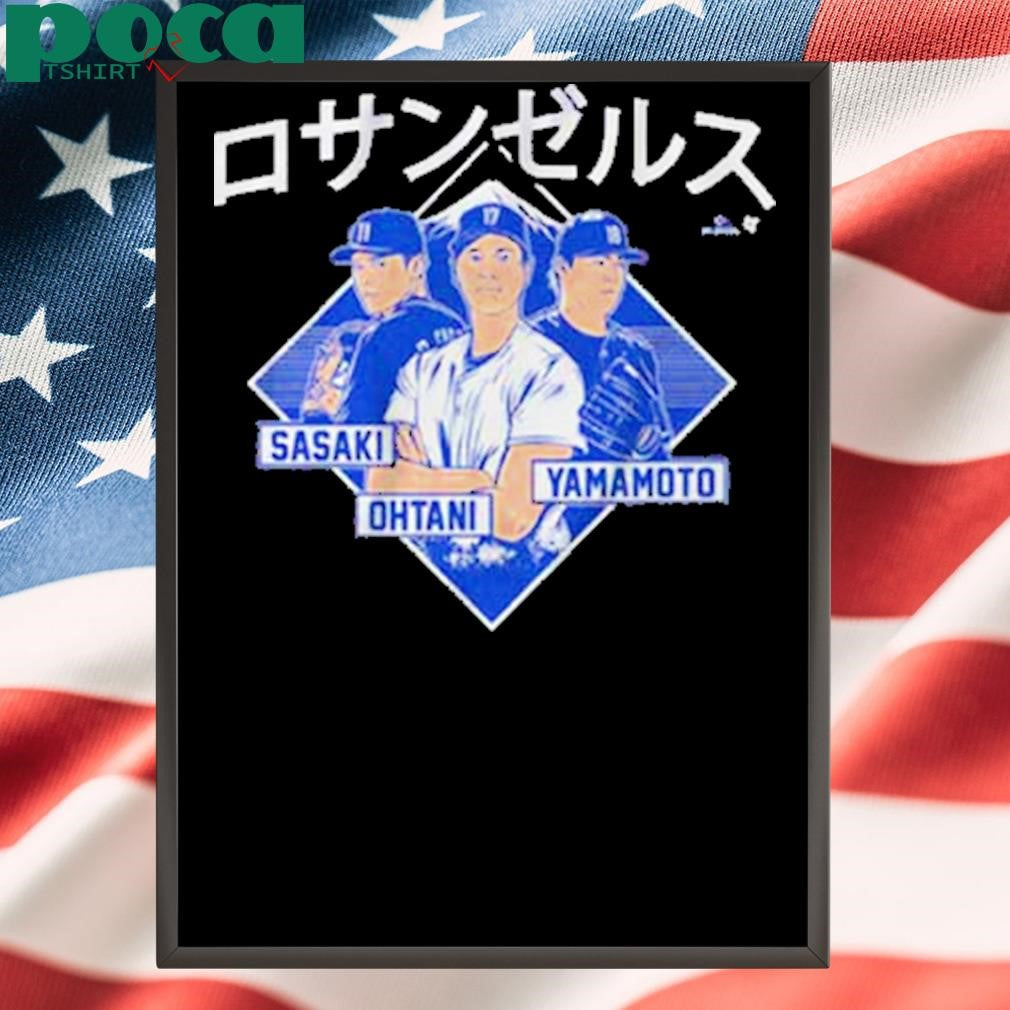 Authorized SHOHEI OHTANI, YOSHINOBU YAMAMOTO, & ROKI SASAKI LOS ANGELES KANJI T-SHIRT