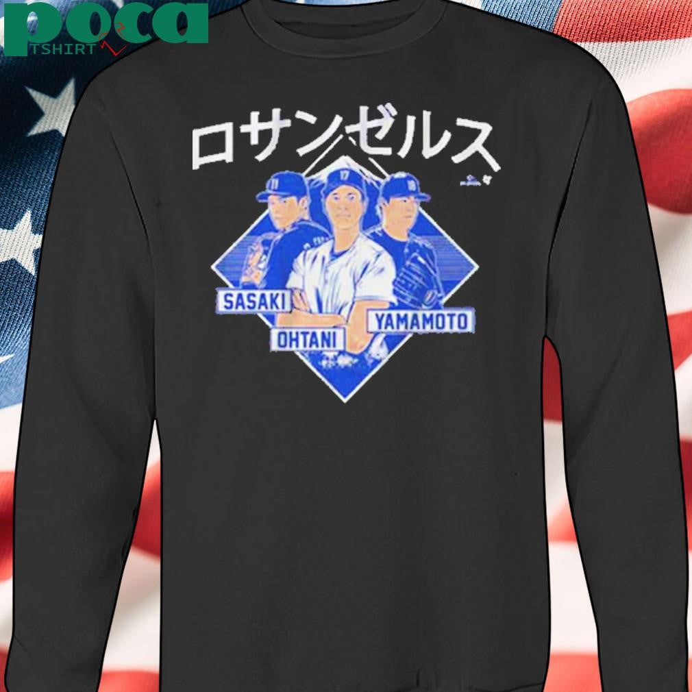 Authorized SHOHEI OHTANI, YOSHINOBU YAMAMOTO, & ROKI SASAKI LOS ANGELES KANJI T-SHIRT