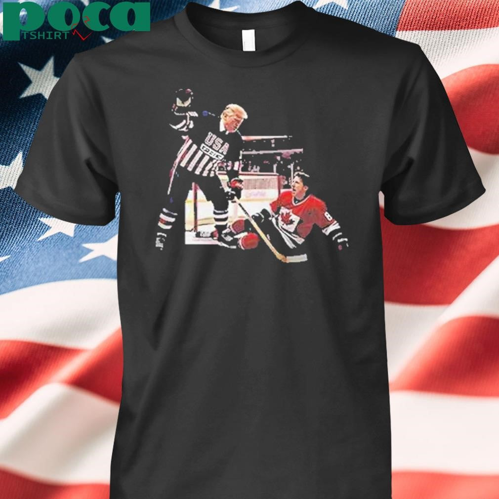 Authorized Trump Defeating Justin Trudeau Funny Hockey Shirt