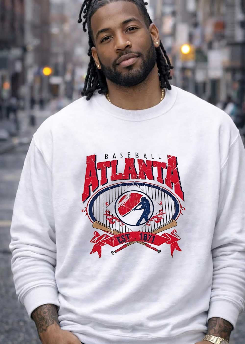 Baseball Atlanta Est 1871 Sporty Batter Crossing Bats Graphic T-Shirt
