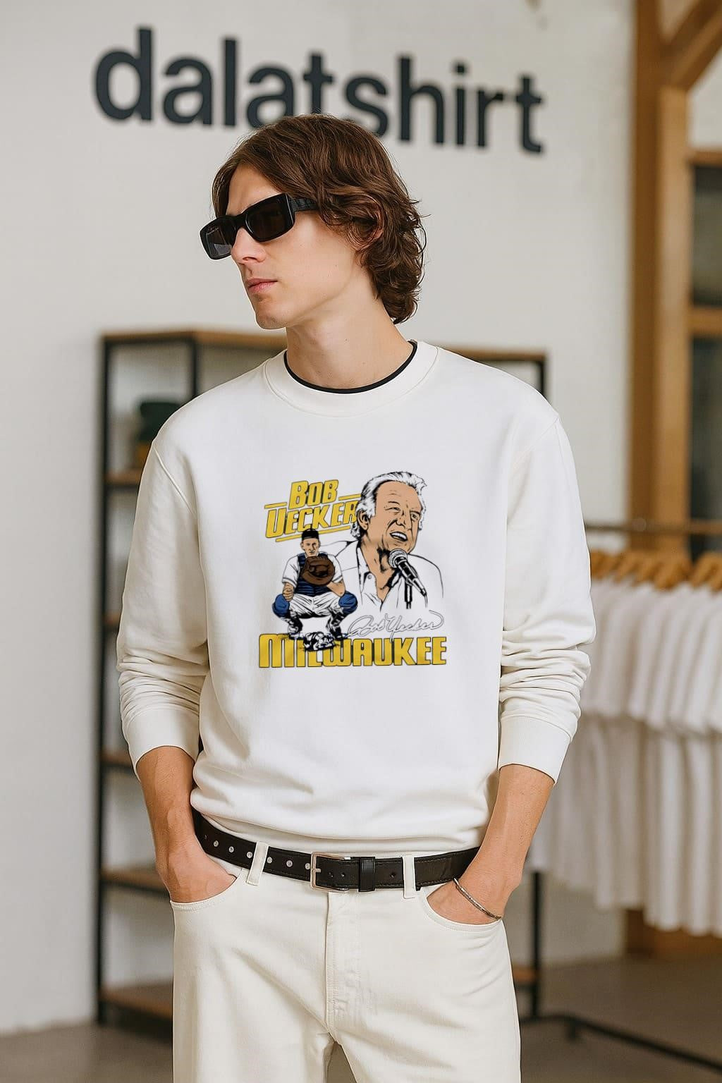 Bob Uecker Milwaukee Signature Catching Pose shirt