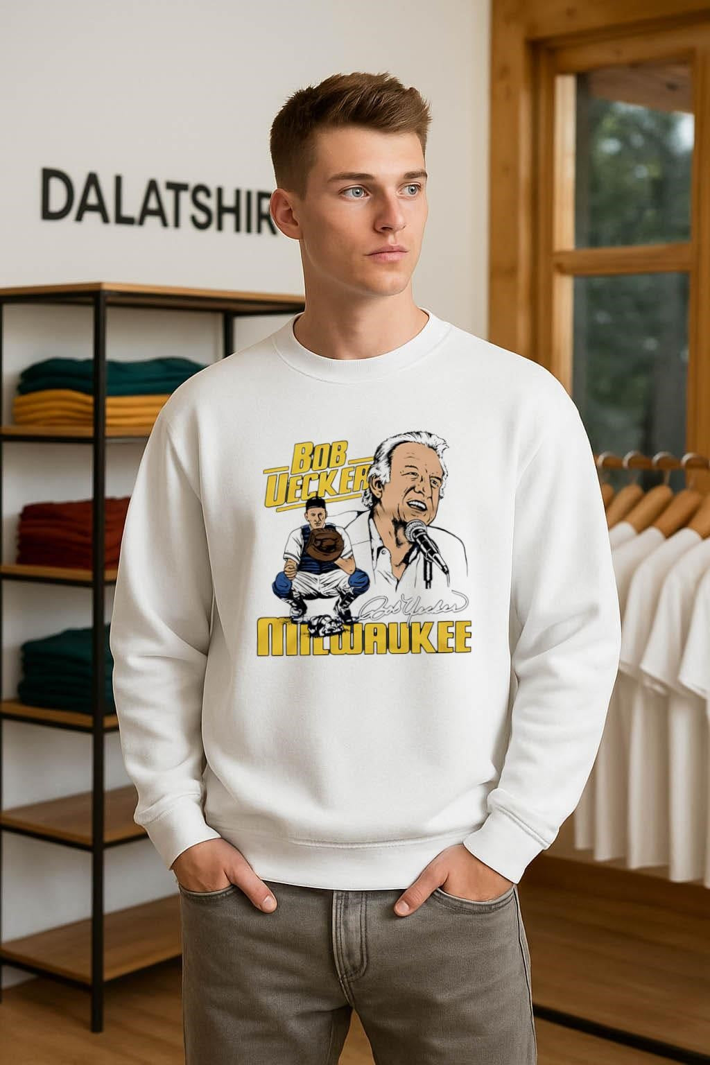 Bob Uecker Milwaukee Signature Catching Pose shirt