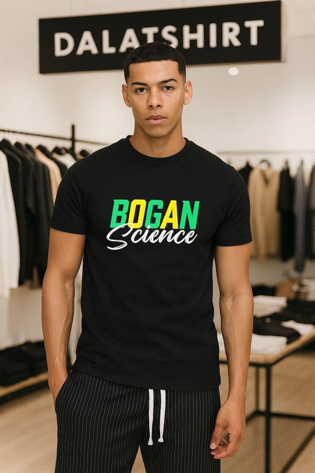 Bogan Science Yellow and Green Typography Design shirt