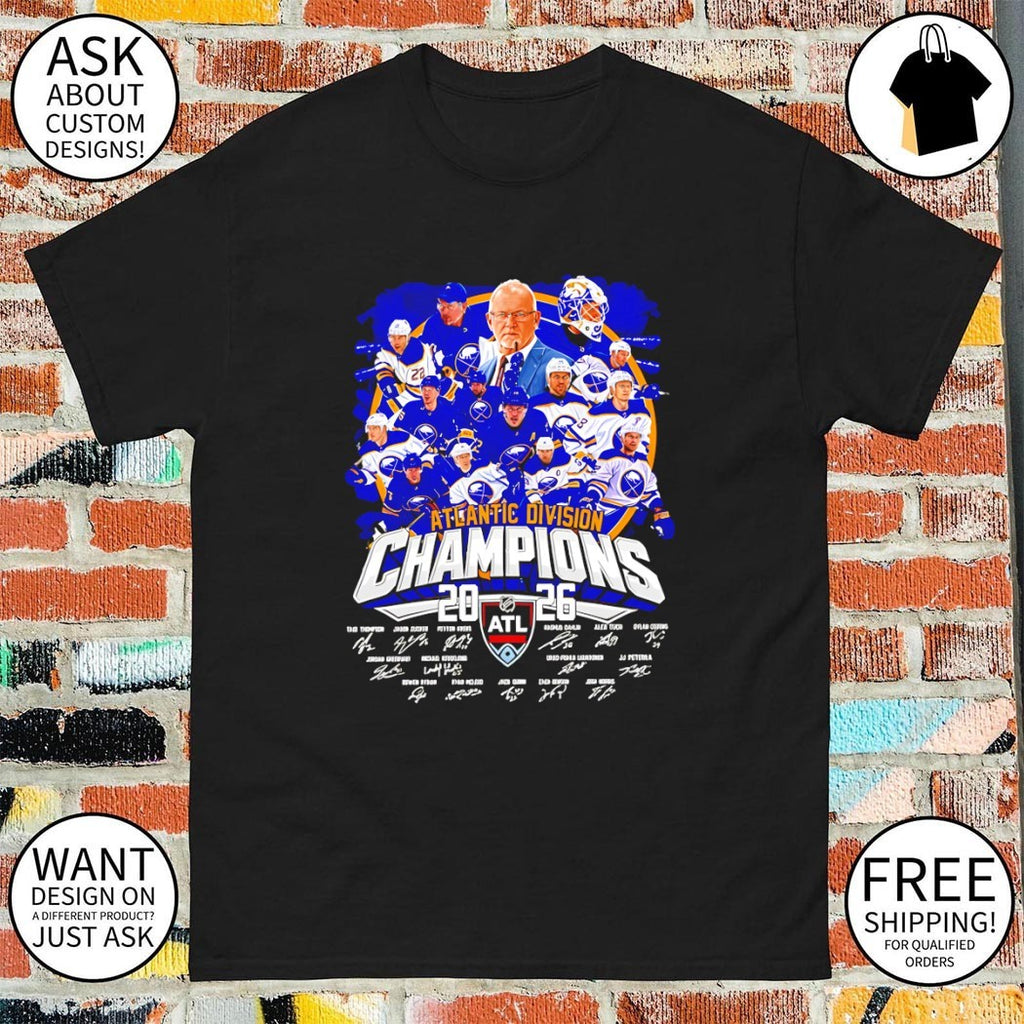 Buffalo Sabres Hockey Coach and Players Teams Atlantic Division Champions 2026 signatures shirt