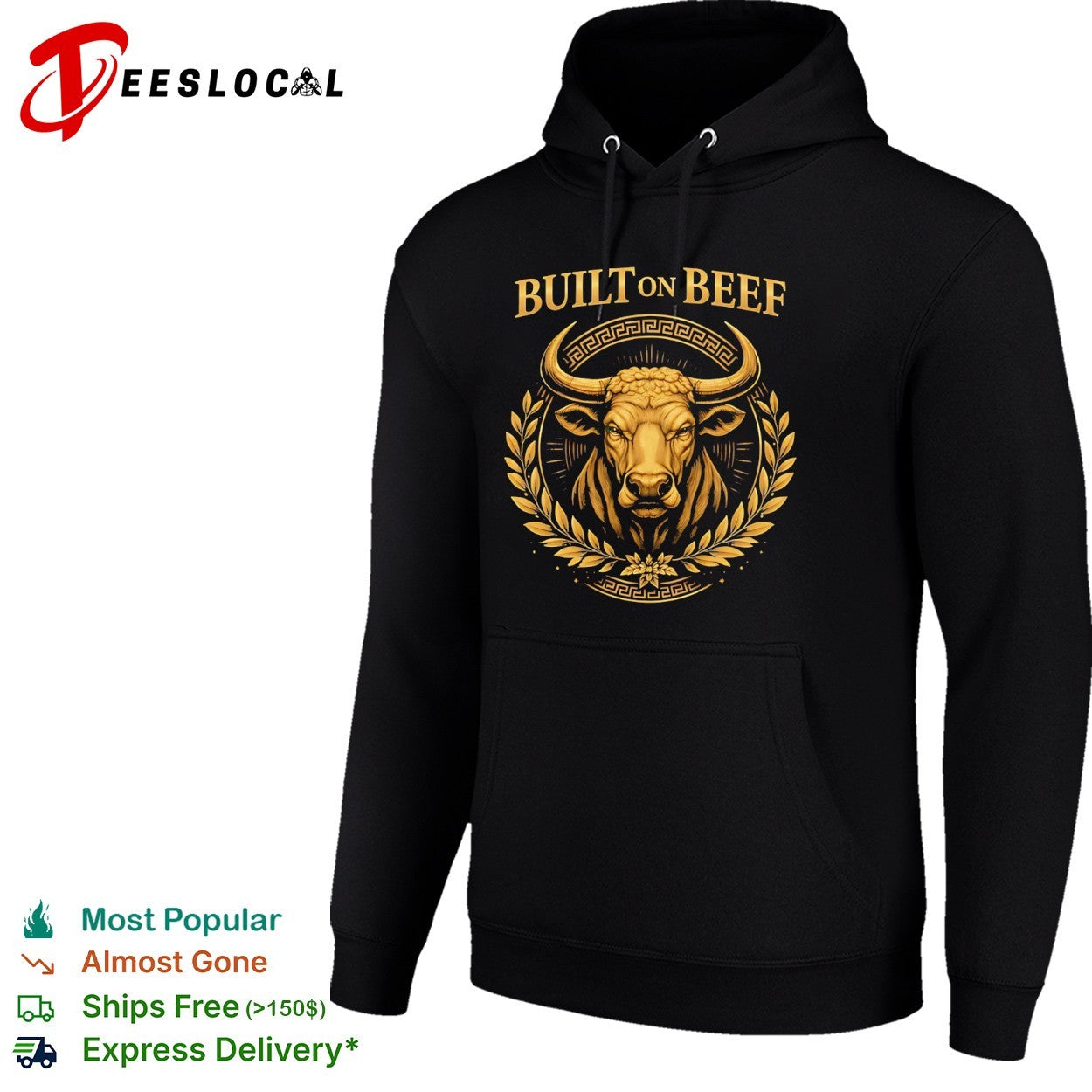 Built on Beef Gold Bull Emblem Laurel Greek Pattern Agricultural Cattle Farm shirt