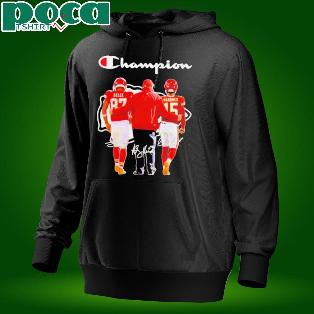 Champion Travis Kelce Andy Reid and Patrick Mahomes signatures shirt