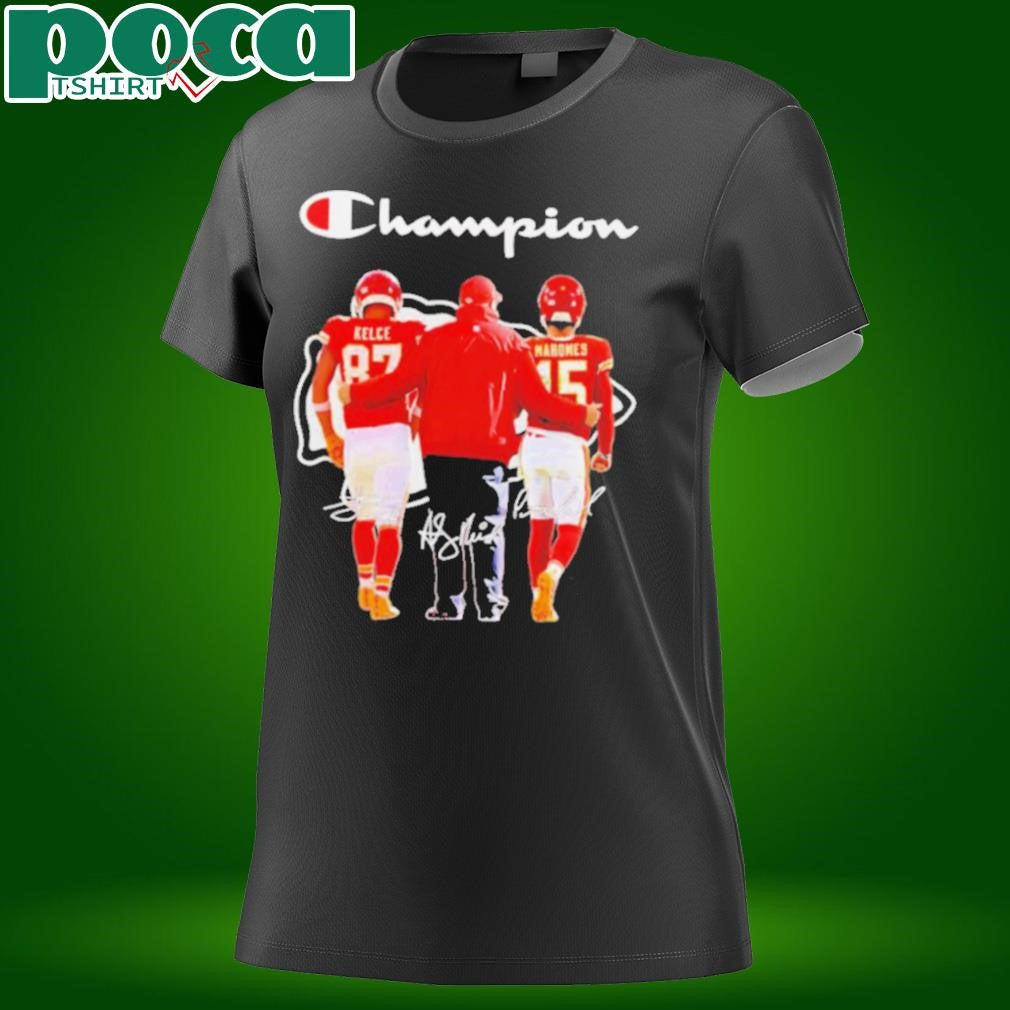 Champion Travis Kelce Andy Reid and Patrick Mahomes signatures shirt