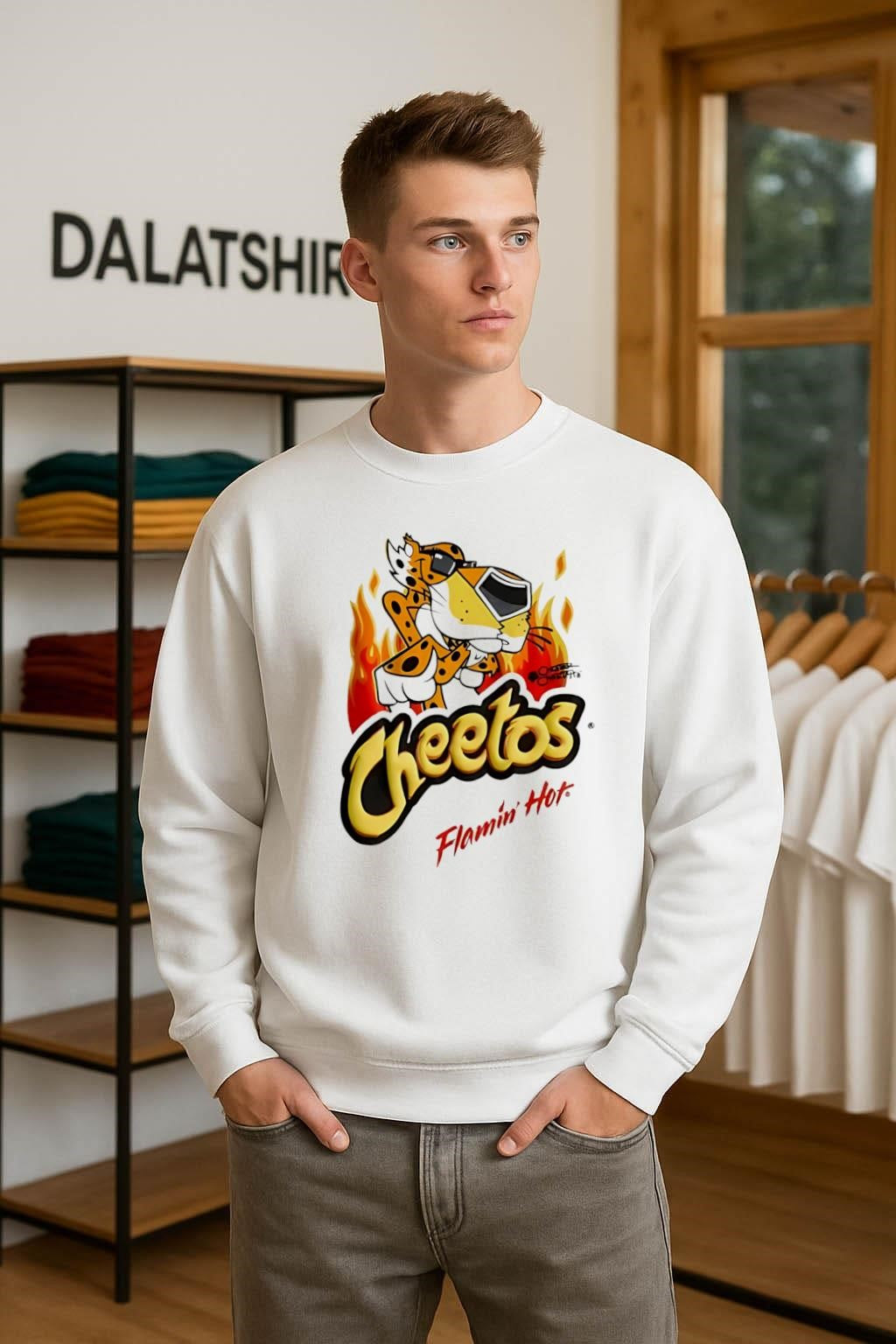 Cheetos Chester Cheetah Flamin’ Hot Fire graphic shirt
