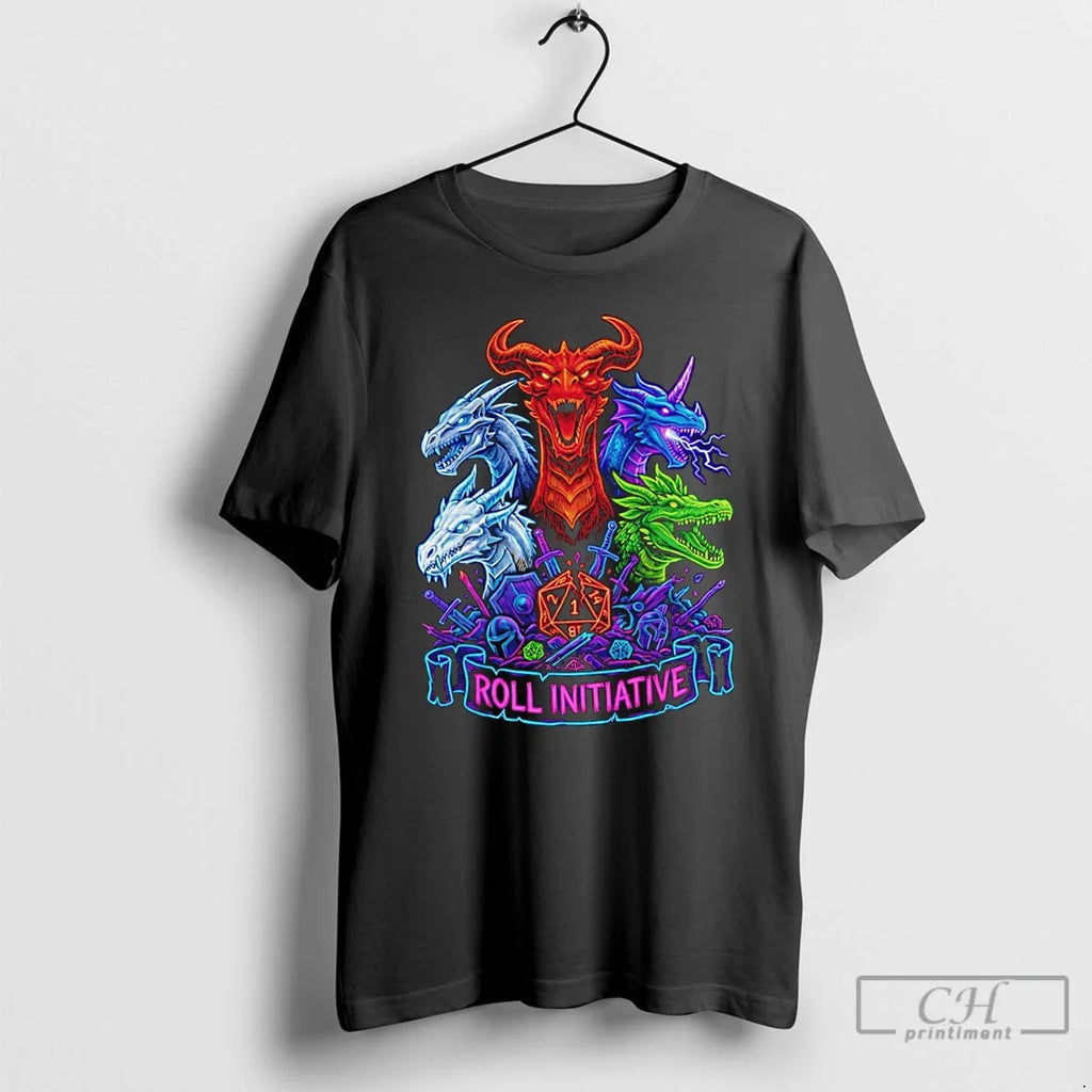 Roll Initiative Chromatic Dragons Neon Tee Unisex T-shirt, Sweatshirt, Hoodie (1)