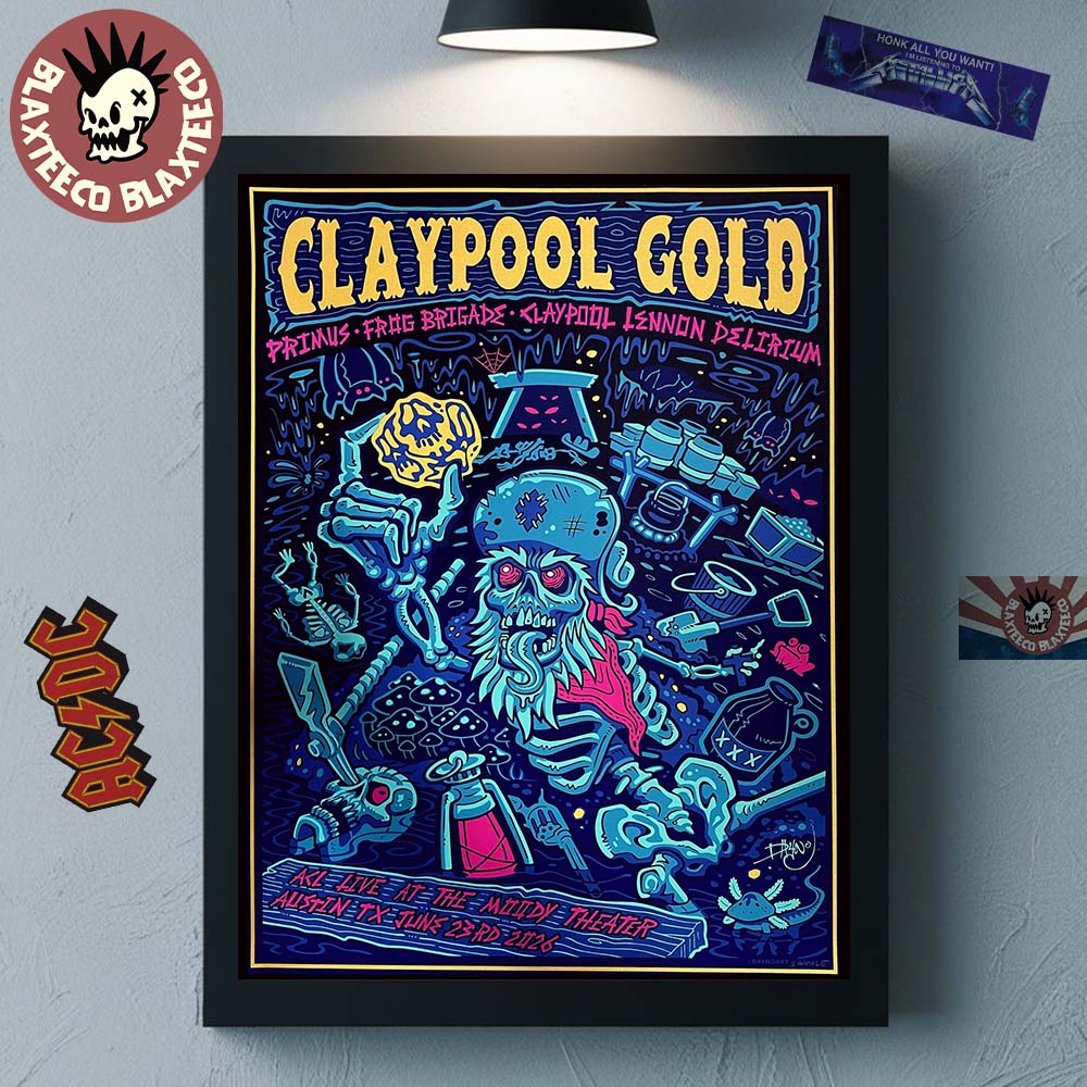 Claypool Gold Primus Claypool Lennon Delirium And Frog Brigade Austin Texas 2026 Show Poster At ACL Live At The Moody Theater On June 23 2026 Poster Canvas