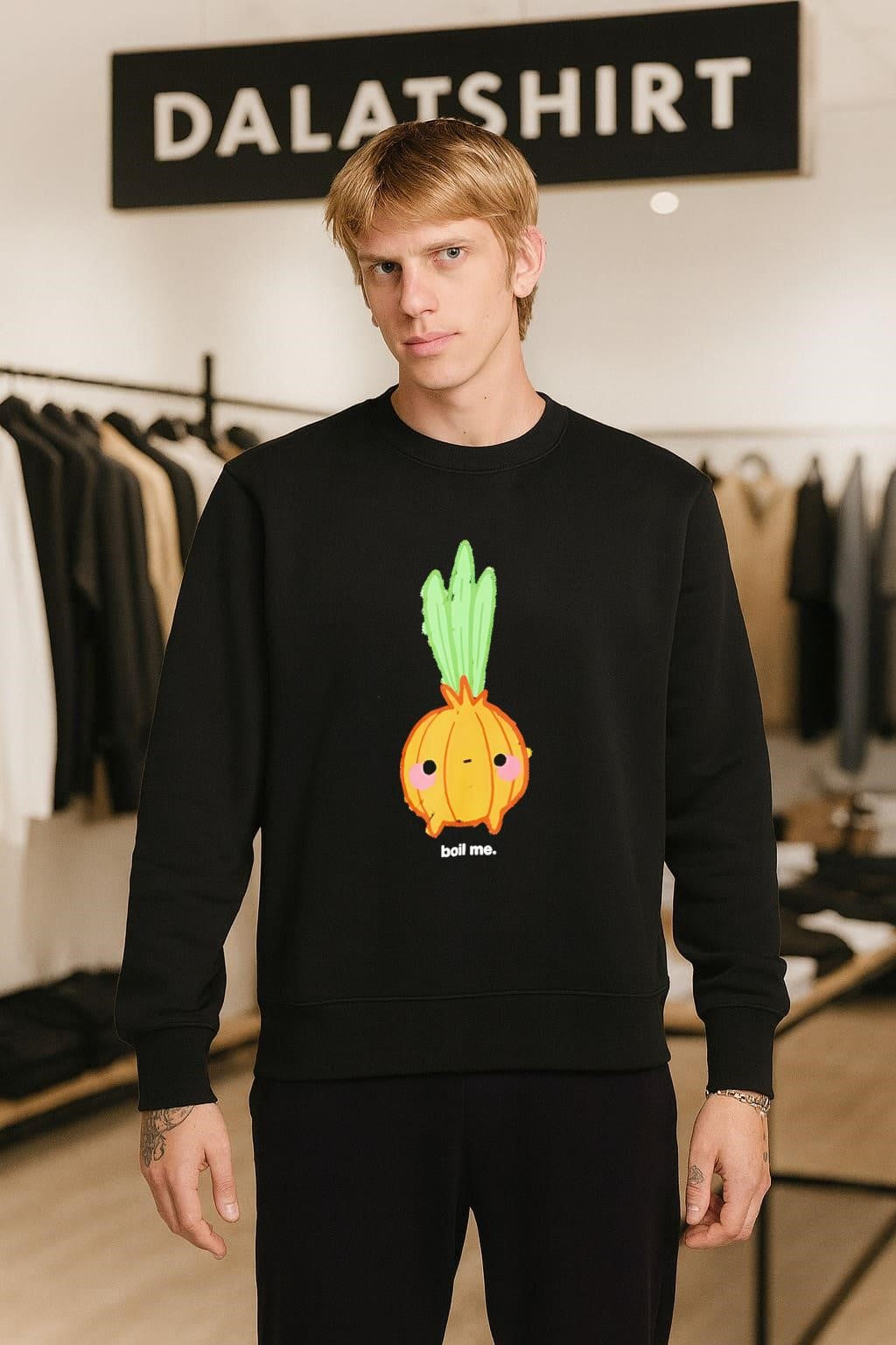 Cute yellow onion character with pink cheeks boil me shirt