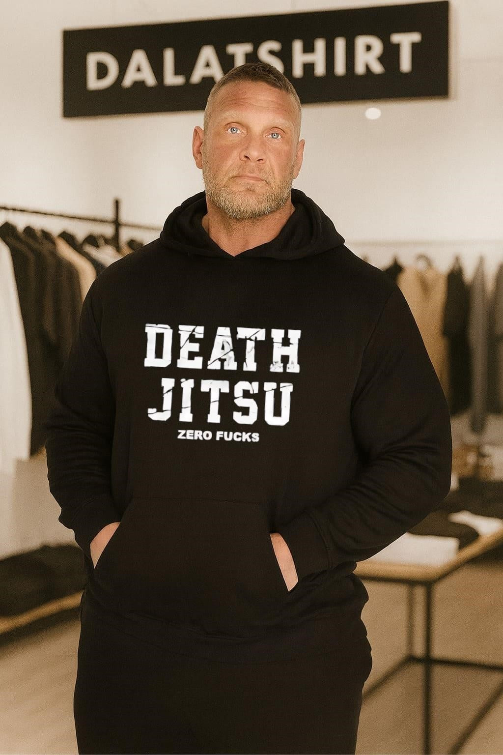 Death Jitsu Zero Fucks Distressed White Block Letters shirt