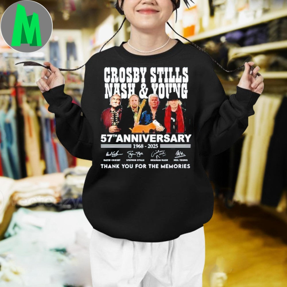 Design Crosby, Stills, Nash & Young 57th Anniversary 1968-2025 Signature T-shirt