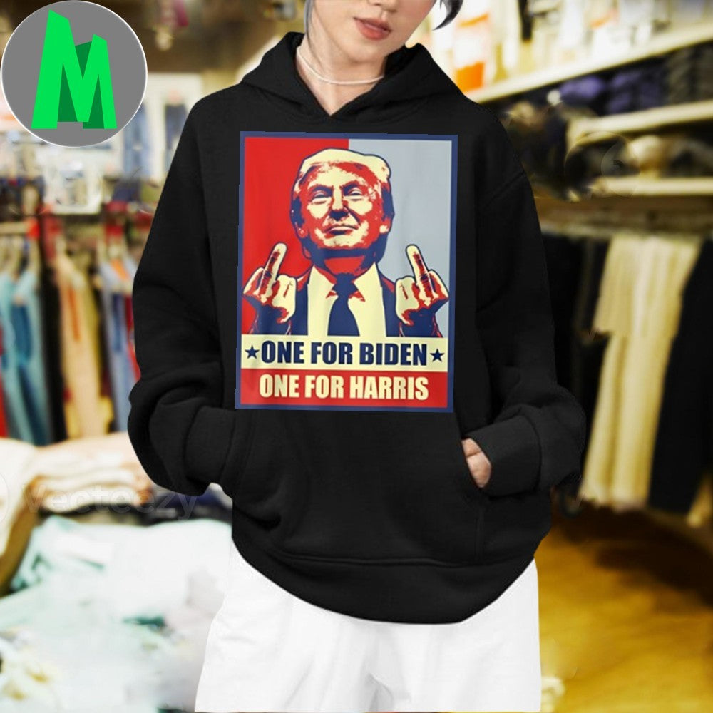 Design Donald Trump One For Biden One For Harris Middle Finger Political Graphic T-Shirt