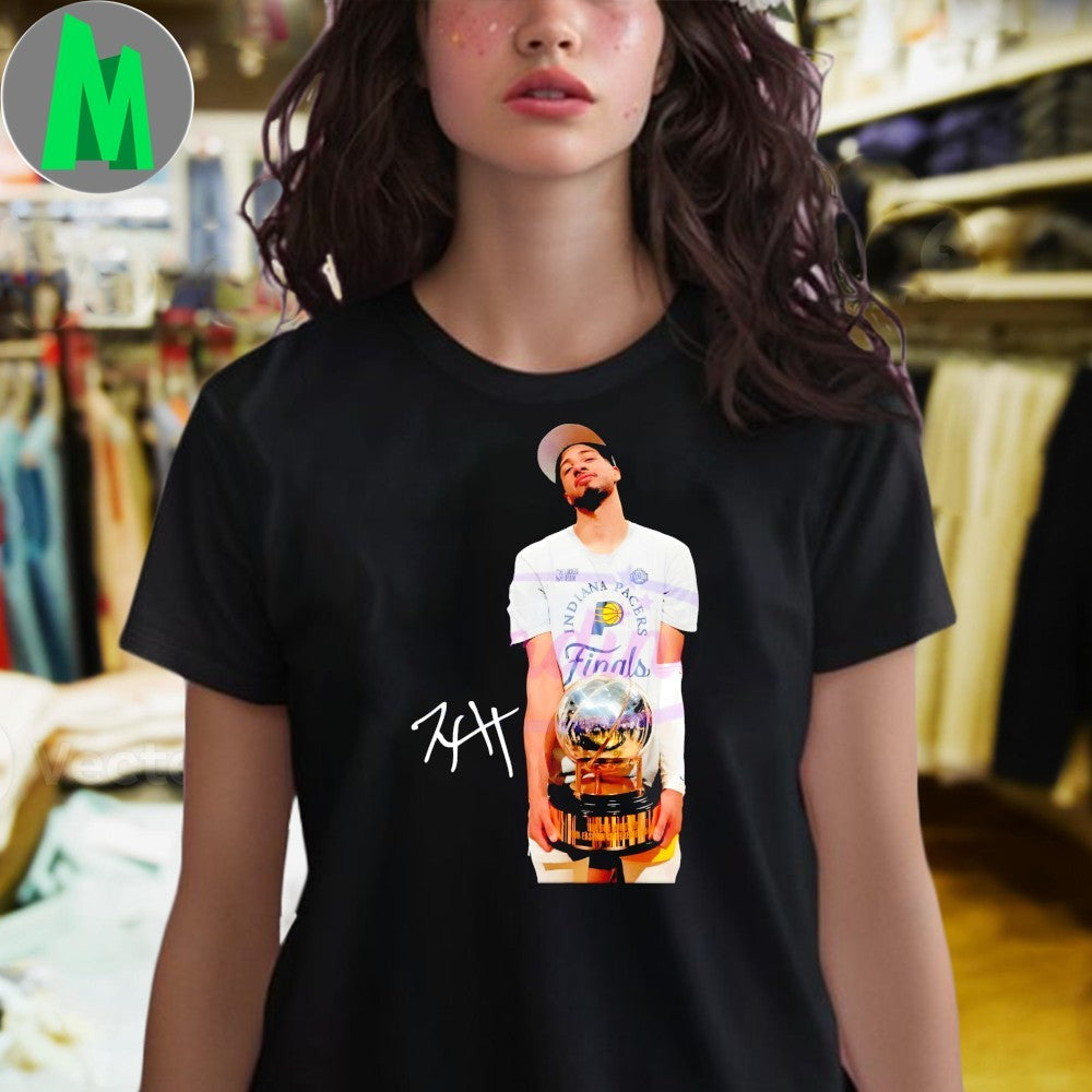 Design Light Grey Tyrese Haliburton Indiana Pacers 2025 NBA Finals Champions Vintage Signature T-Shirt