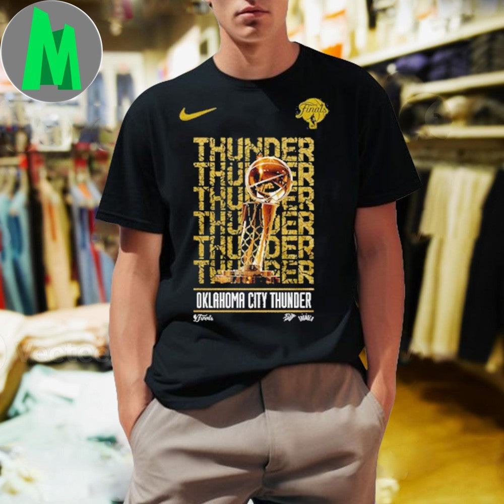 Design OKC Thunder 2025 NBA Finals Champions Golden Trophy Repetition Graphic T-Shirt