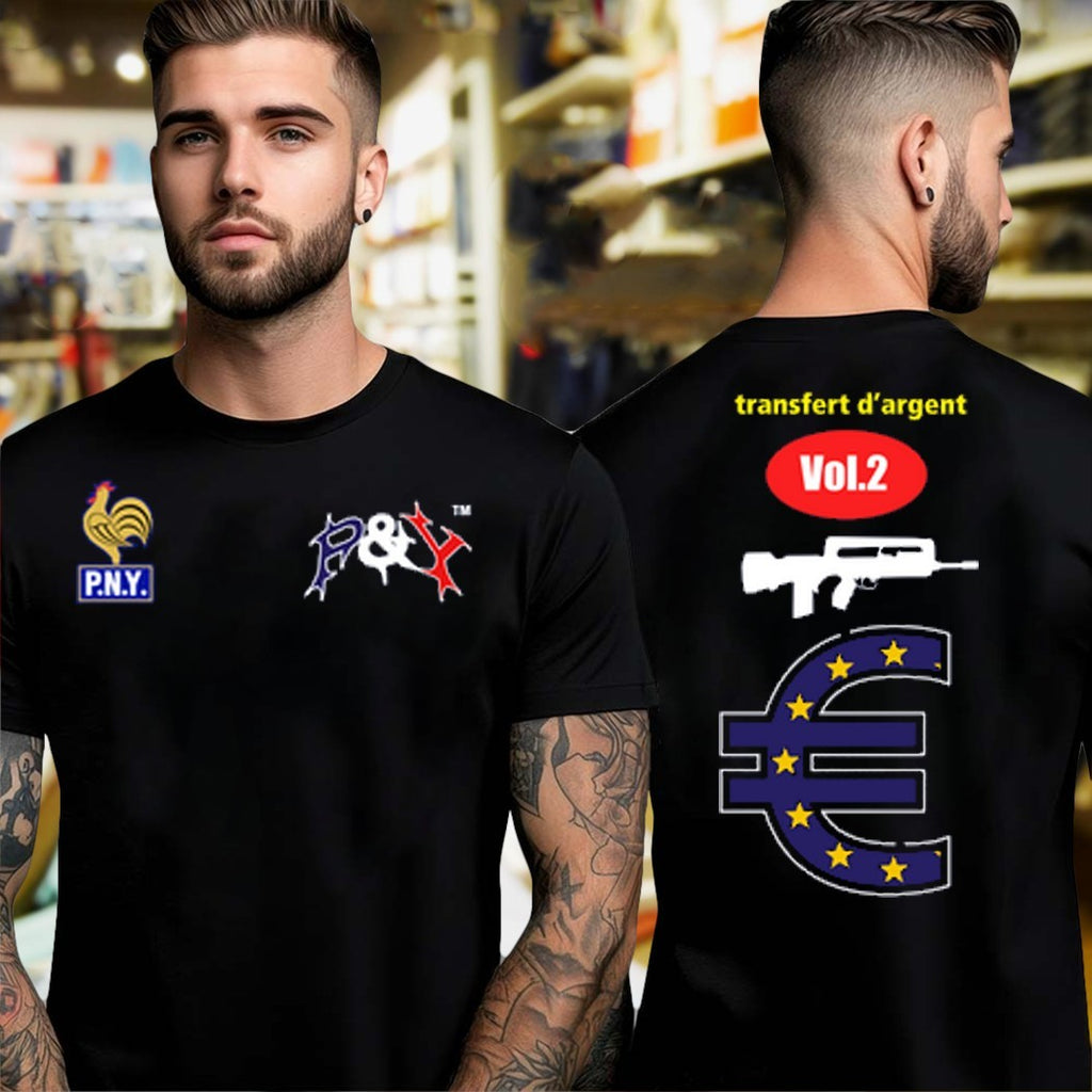 Design Transfert d’Argent Euro Rifle French Political Two Sides T-Shirt
