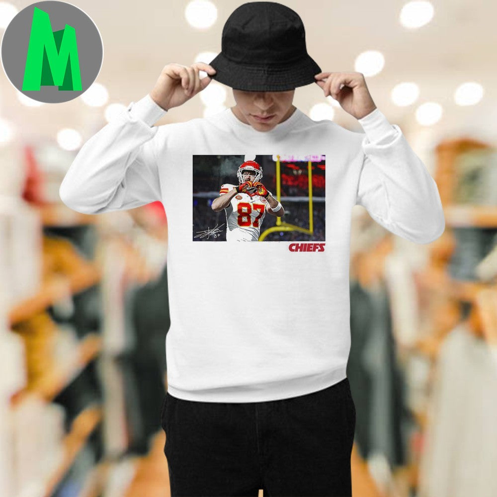 Design Travis Kelce Kansas City Chiefs White Portrait Short Sleeve Fashion Player Shirt