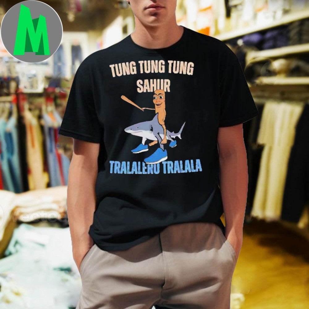 Design Tung Tung Tung Sahur Tralalero Tralala Shark Baseball Bat Meme Graphic T-Shirt
