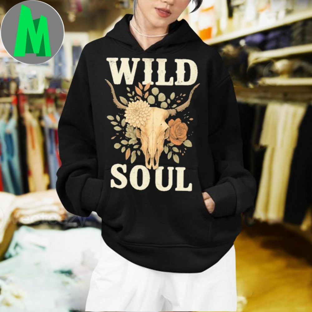 Design Wild Soul Boho Floral Bull Skull Shirt