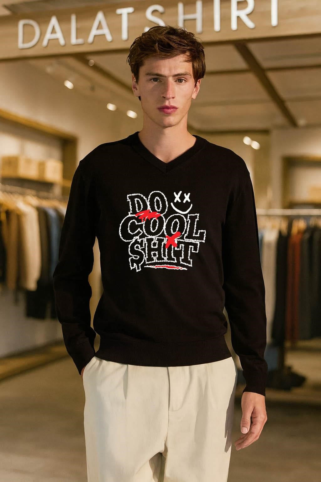 Do Cool Shit White Scribble Text Smiley Face Red Paint shirt