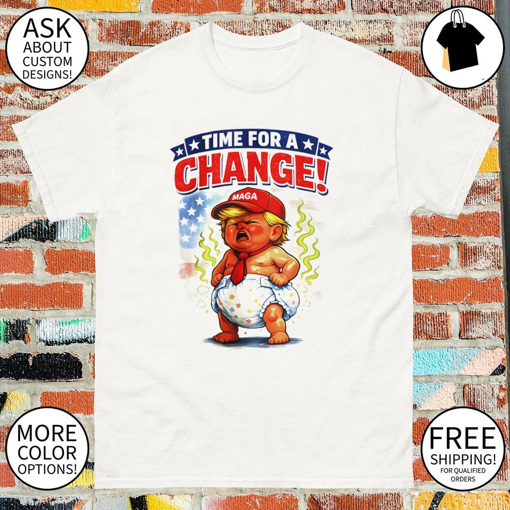Donald Trump baby caricature Maga hat Time for a Change American flag shirt