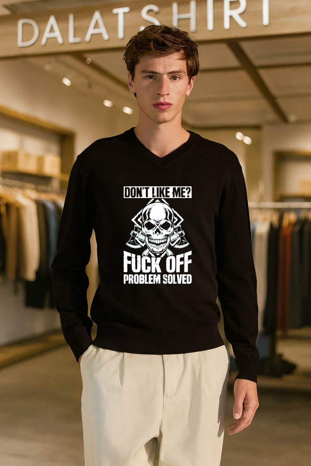 Don’t Like Me Fuck Off Problem Solved Skull shirt