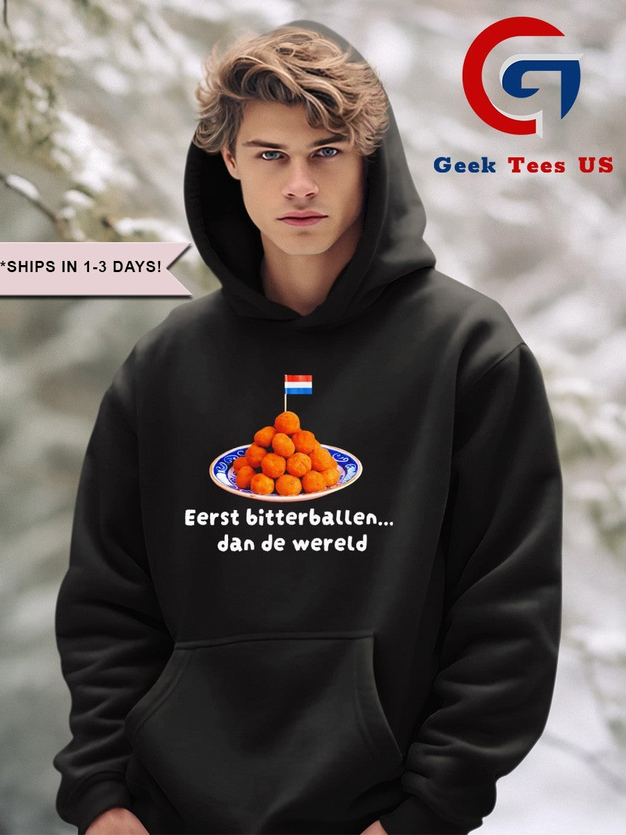 Eerst Bitterballen dan de wereld shirt