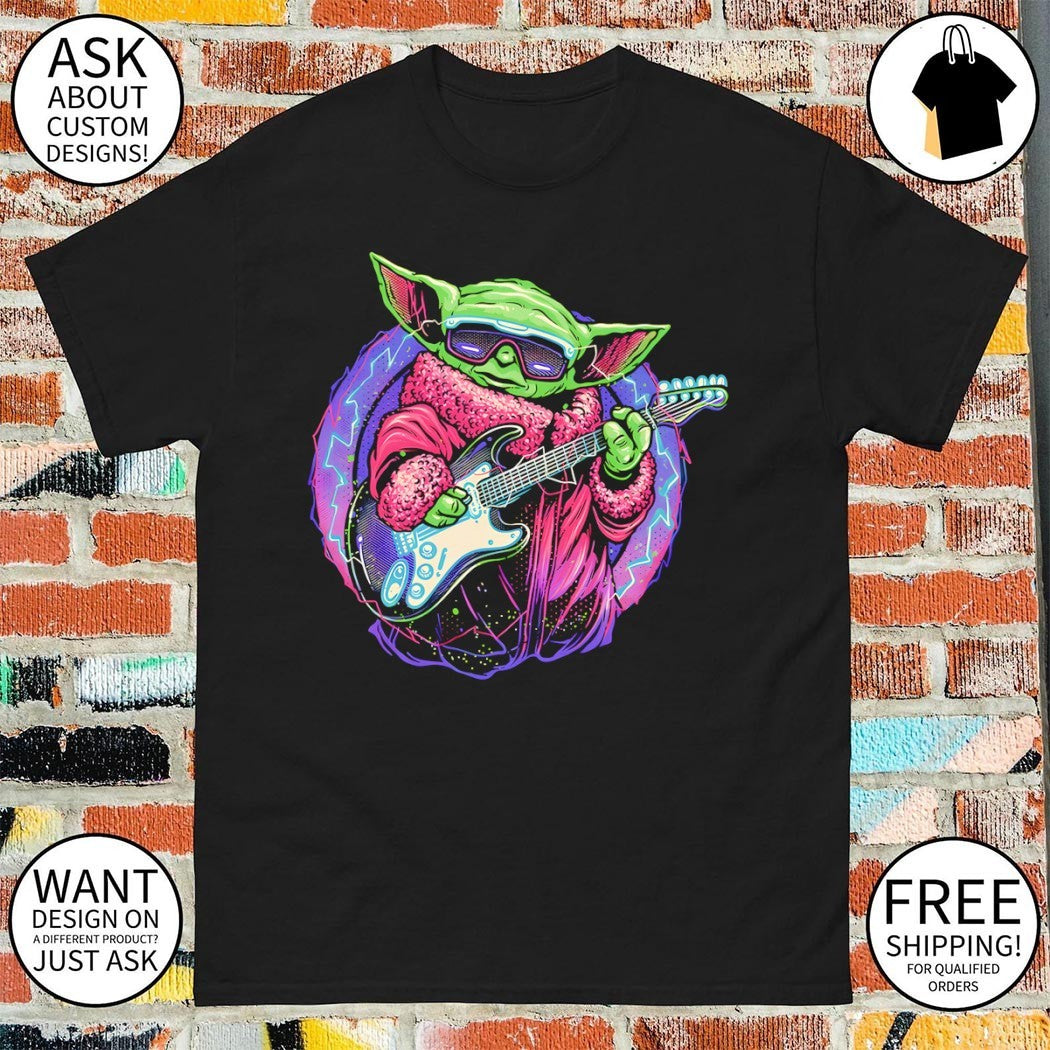 Electric Galaxy Grogu with a guitar shirt